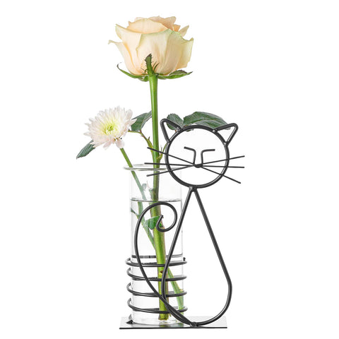 Marbrasse desktop glass planter on a cat-inspired iron stand for stylish propagation.