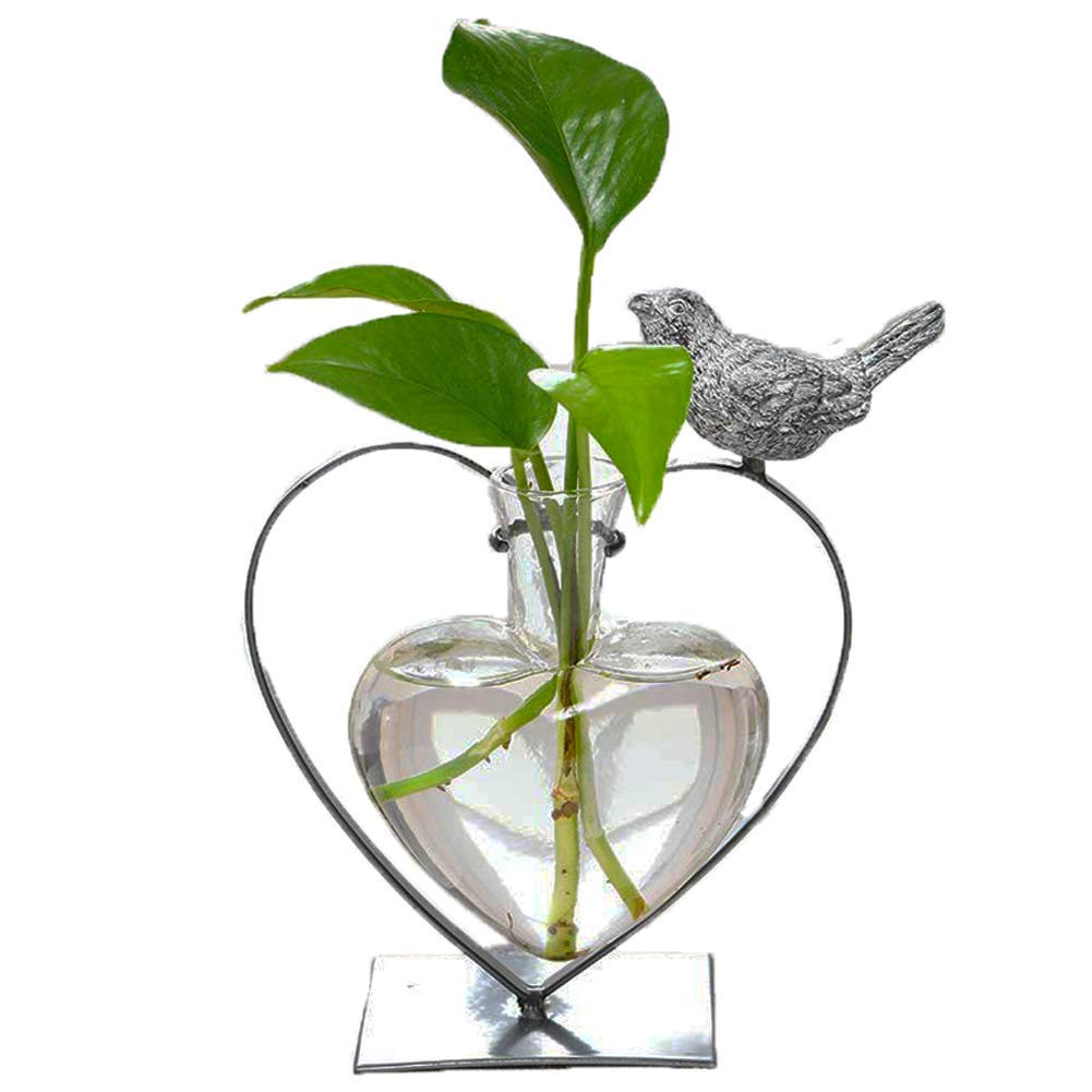 Marbrasse desktop glass vase with bird-heart stand, a stylish desk centerpiece.