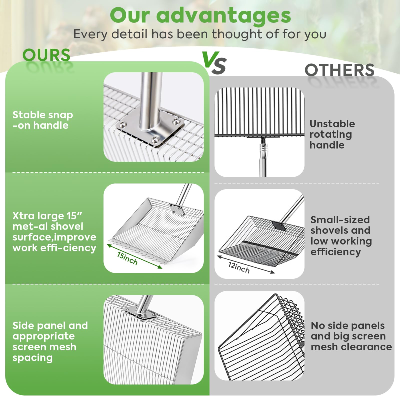 MarchingGreen side panels prevent spills during cleaning.
