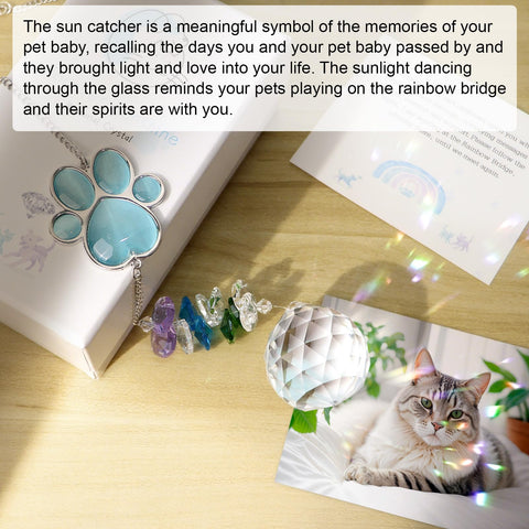 Gift-ready Mardili sun catcher, blue paw print accent, perfect remembrance gift.