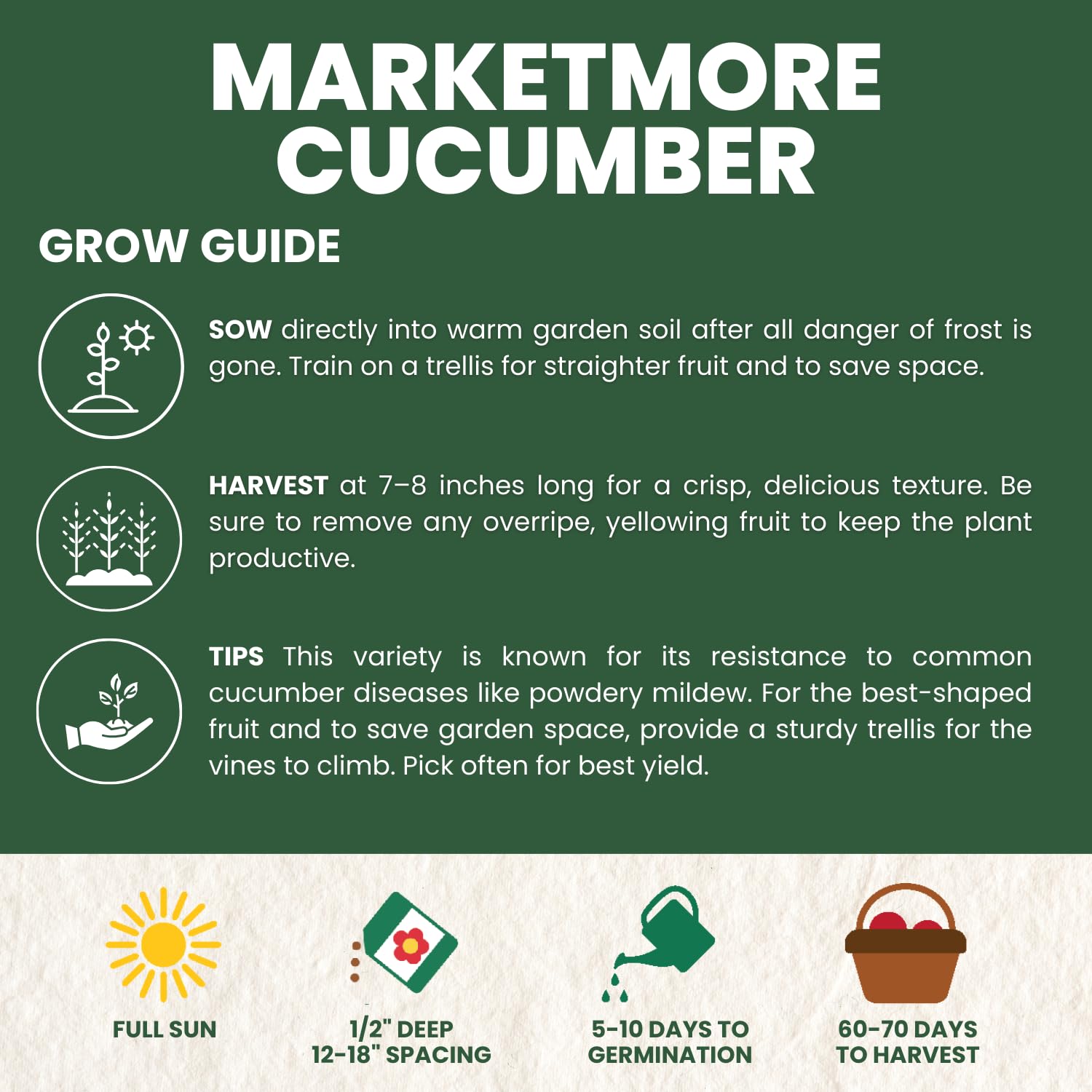 Marketmore seeds in a 6-gram freshness pouch protecting viability.