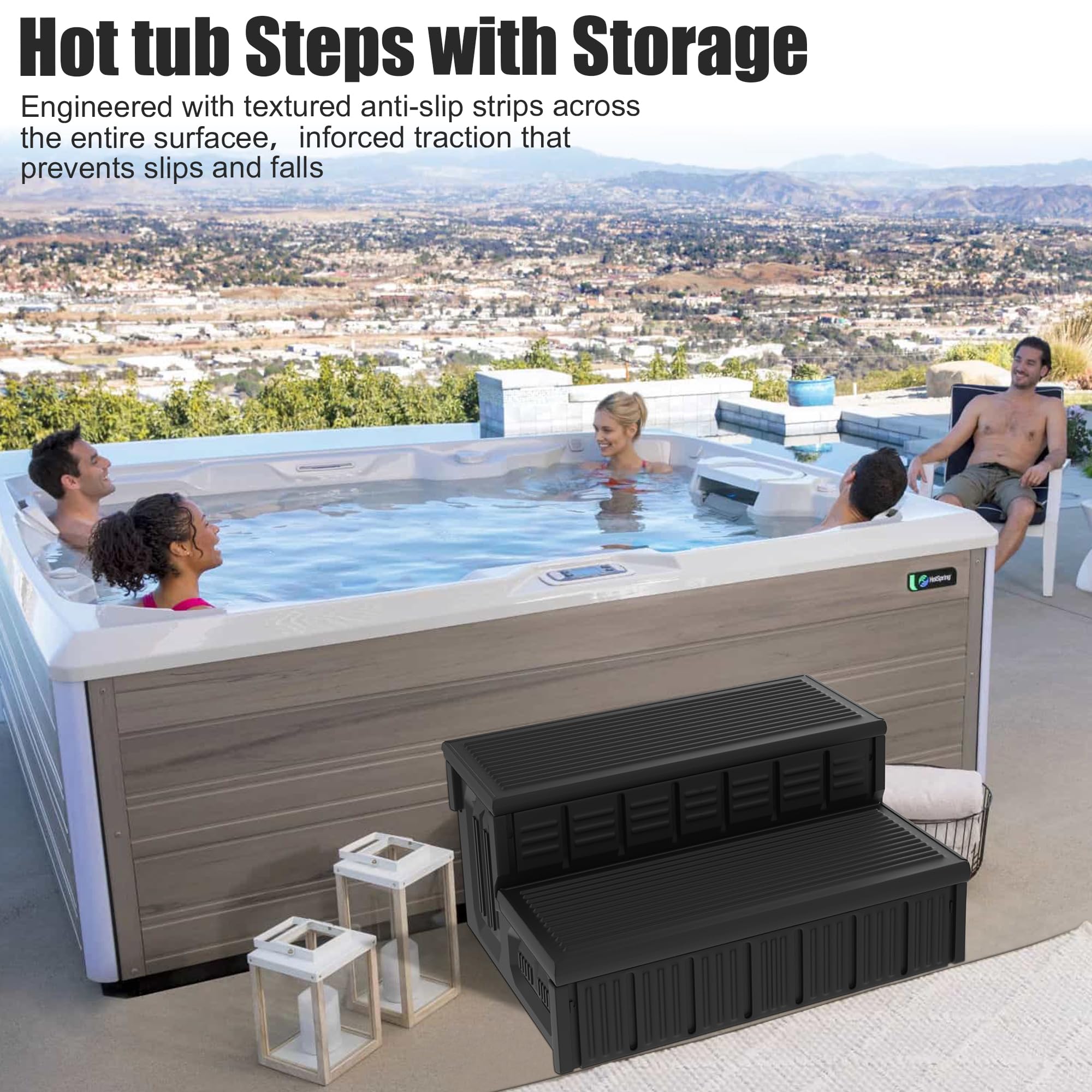 MarketTY Anti-slip hot tub steps provide secure footing on wet surfaces.
