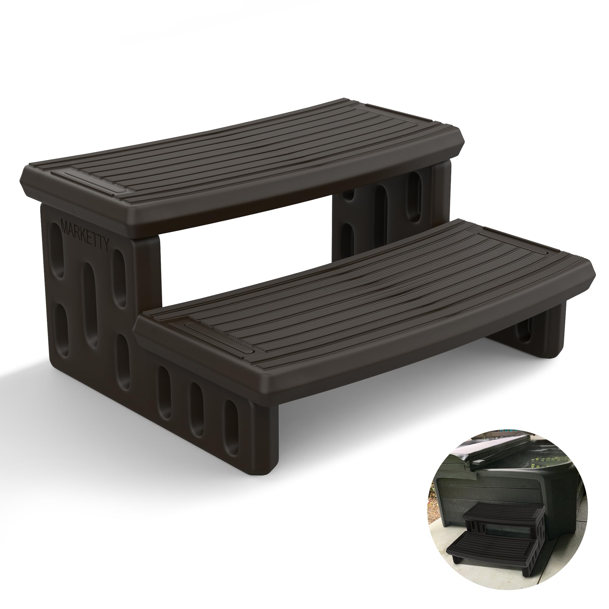 MARKETTY hot tub steps in gray with a non-slip surface for safer entry.