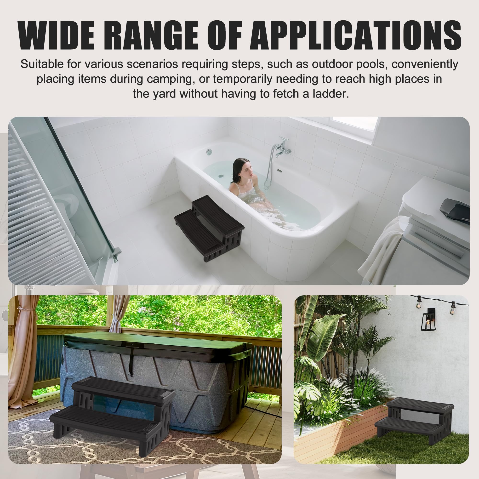 MARKETTY hot tub steps include anti-slip striping for safer placement on smooth floors.