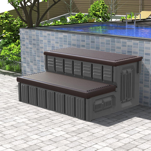 Marketty hot tub steps with storage lid for towels and tools