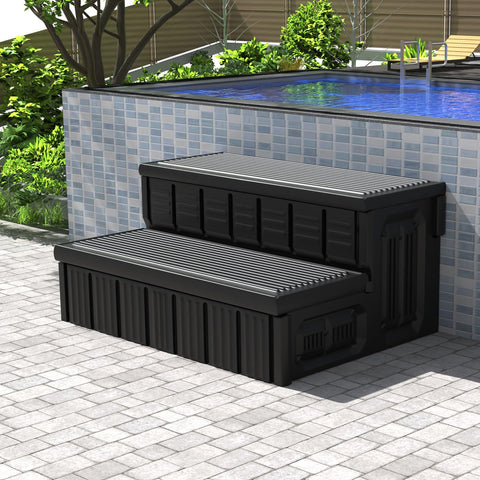 MarketTY Hot Tub Steps with storage lid provide quick access to towels and tools.