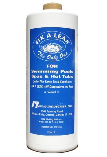 Marlig Fix-A-Leak bottle pour demonstrates simple leak sealing for pools and spas.