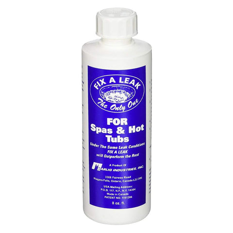 Marlig Fix A Leak Pool Sealer bottle, compact 8 oz, ideal for on-site repairs.