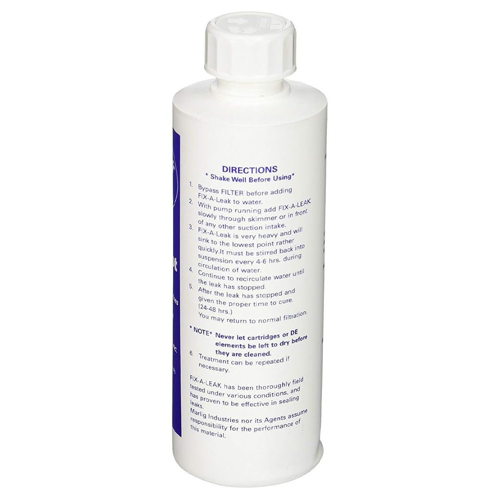 Marlig Fix A Leak Pool Sealer during application, sealing a small pool leak around fittings.