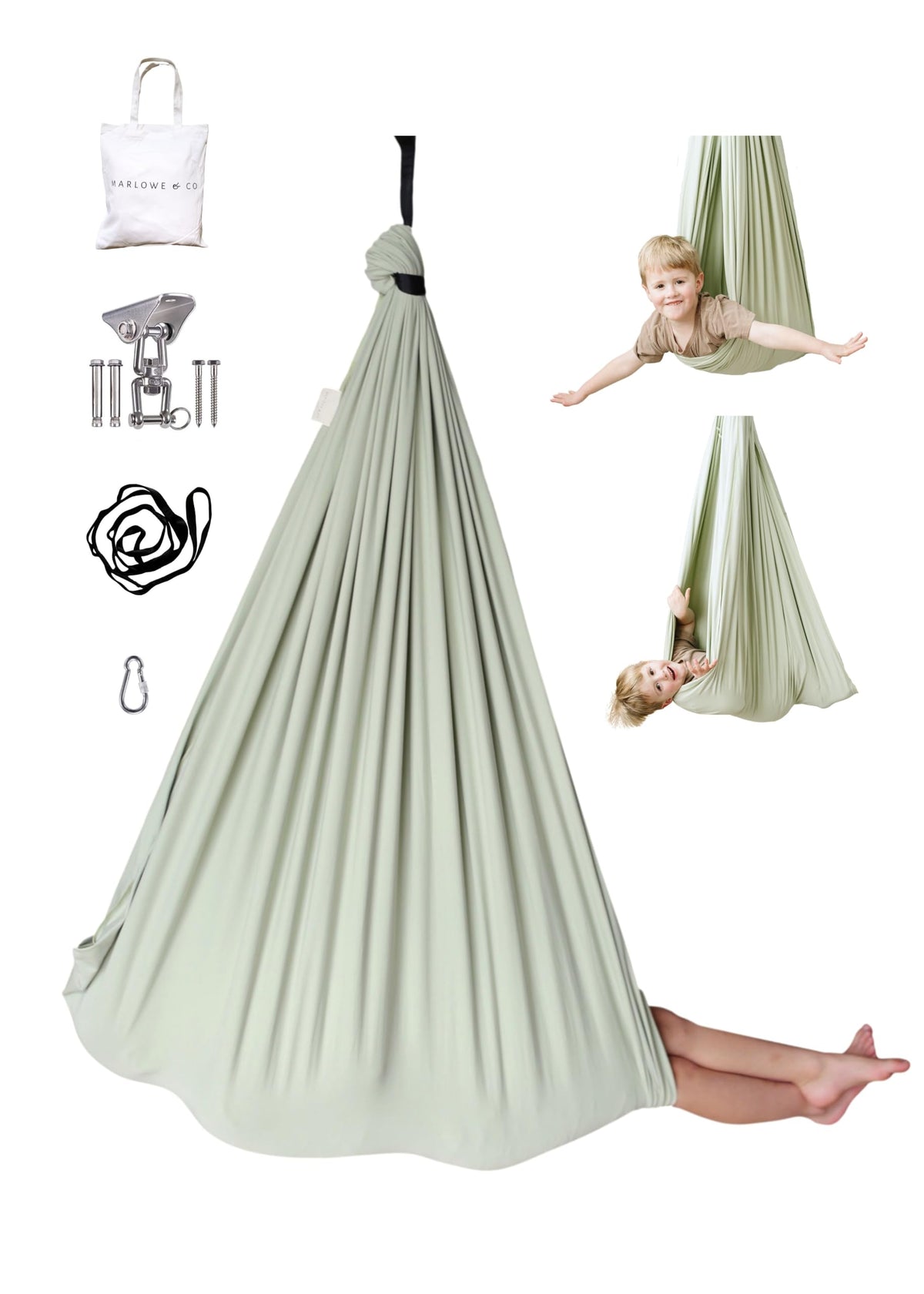 Marlowe & Co sensory swing front view promotes vestibular input and coordination