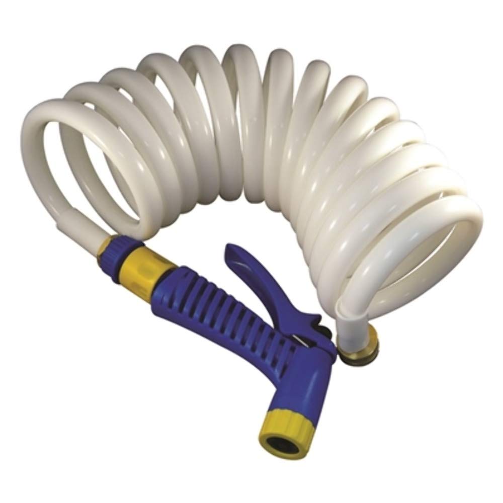 Marpac New Marine coiled washdown hose with nozzle for easy deck rinsing