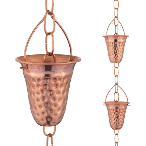 Marrgon copper hammered rain chain chimes add elegant curb appeal and subtle water music.