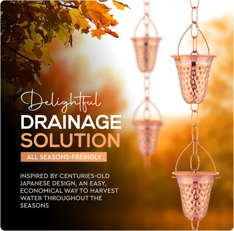 Marrgon rain chain with tulip cups enhances drainage away from your home.