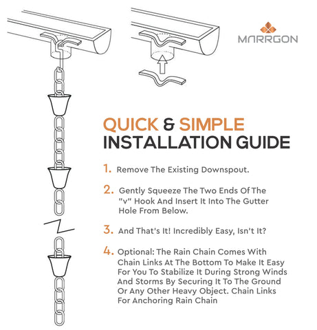 Marrgon garden feature rain chain adds movement and seasonal charm to gutters.