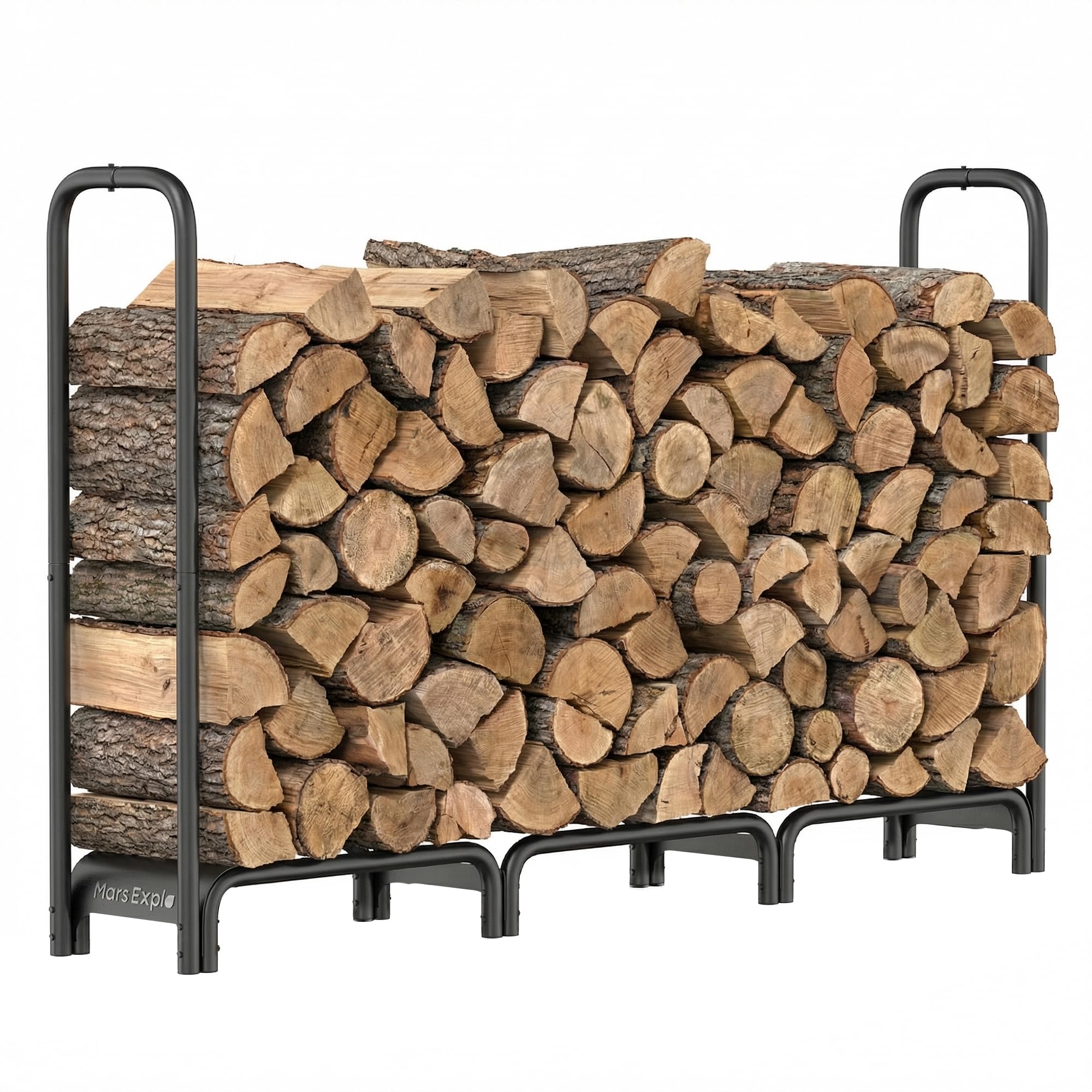 Mars Explo 6ft firewood rack front view showing ample storage capacity and sturdy frame.