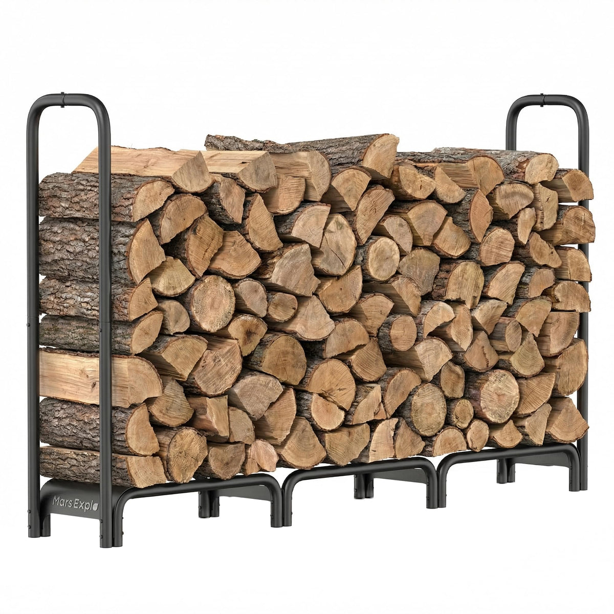Mars Explo 6ft firewood rack front view showing ample storage capacity and sturdy frame.