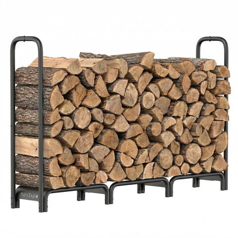 Mars Explo 6ft firewood rack front view showing ample storage capacity and sturdy frame.