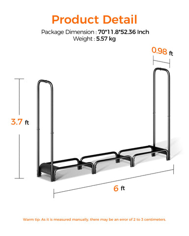 Mars Explo 6ft firewood rack side view highlights reinforced tubular steel and weatherproof finish.