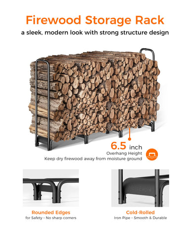 Mars Explo firewood rack 6ft top view emphasizes spacious storage for logs.