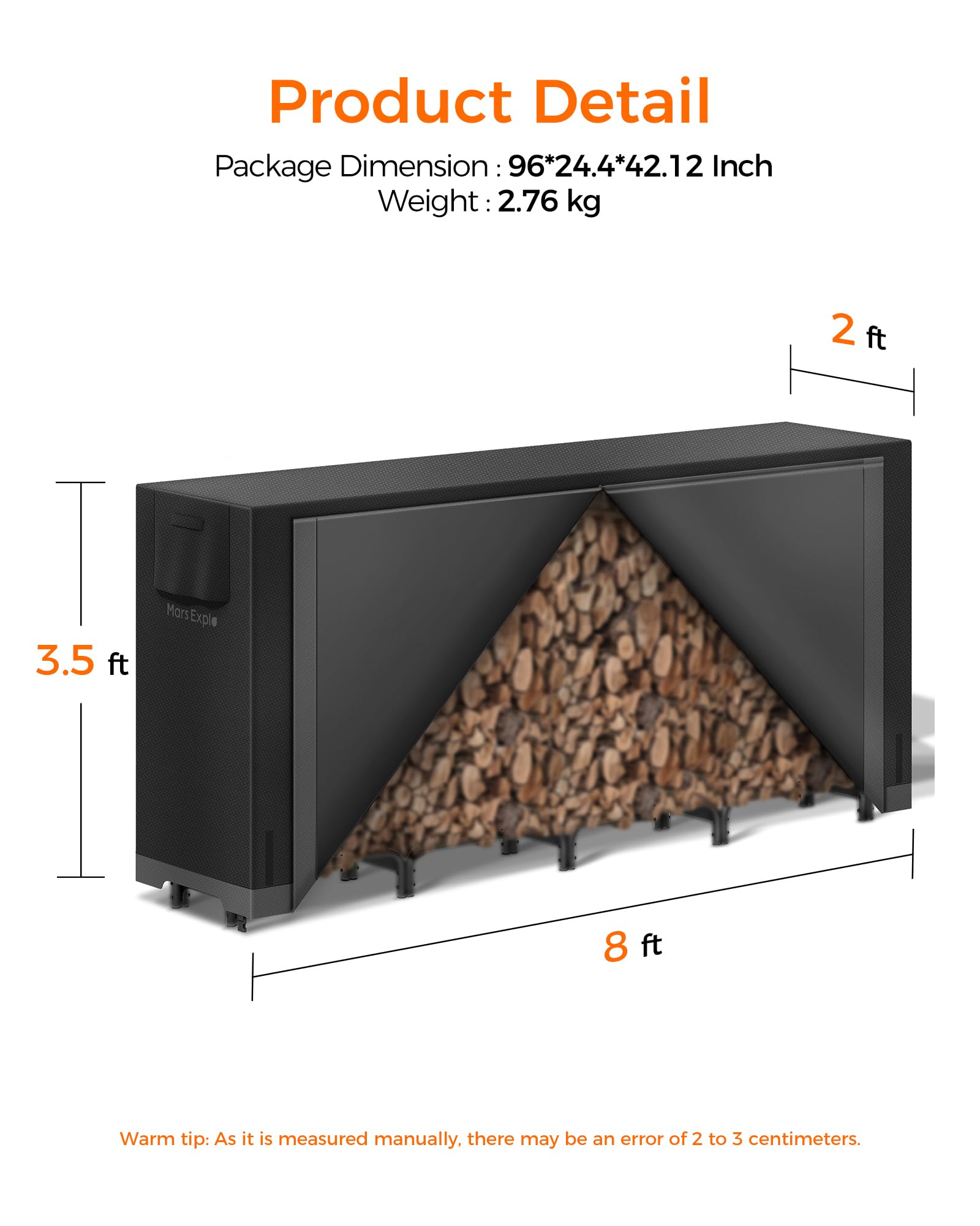 Rack dimensions showing height, width, and depth for planning