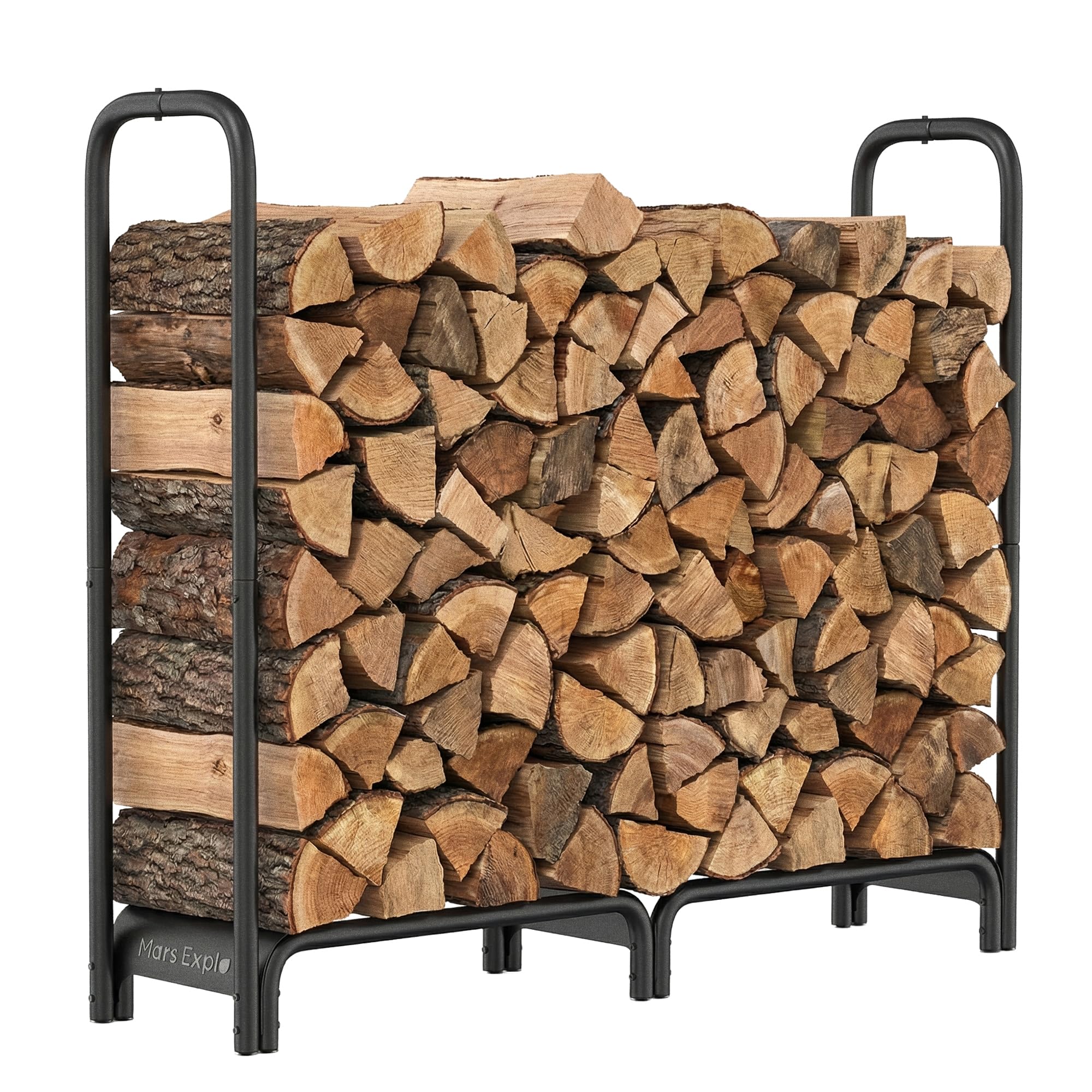 Mars Explo Firewood Rack front view shows a sturdy, space-saving outdoor storage solution.