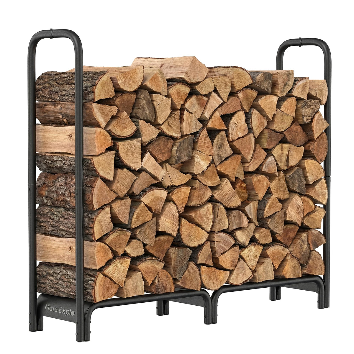 Mars Explo Firewood Rack front view shows a sturdy, space-saving outdoor storage solution.