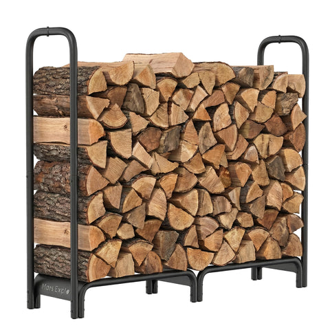 Mars Explo Firewood Rack front view shows a sturdy, space-saving outdoor storage solution.