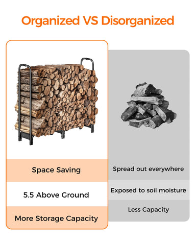 Mars Explo Firewood Rack outdoor patio use keeps logs organized near the hearth.