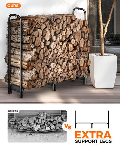 Mars Explo Firewood Rack side view highlights the reinforced frame designed for heavy-duty use.