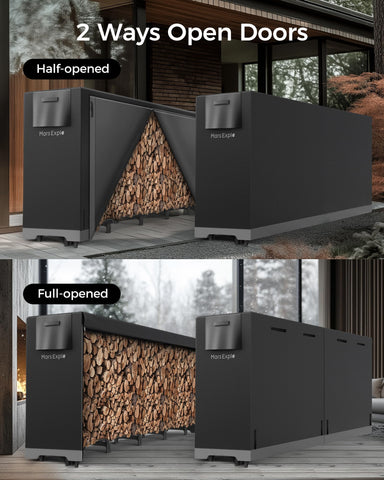 Ventilated shelves on Mars Explo rack for dry, ready-to-use wood