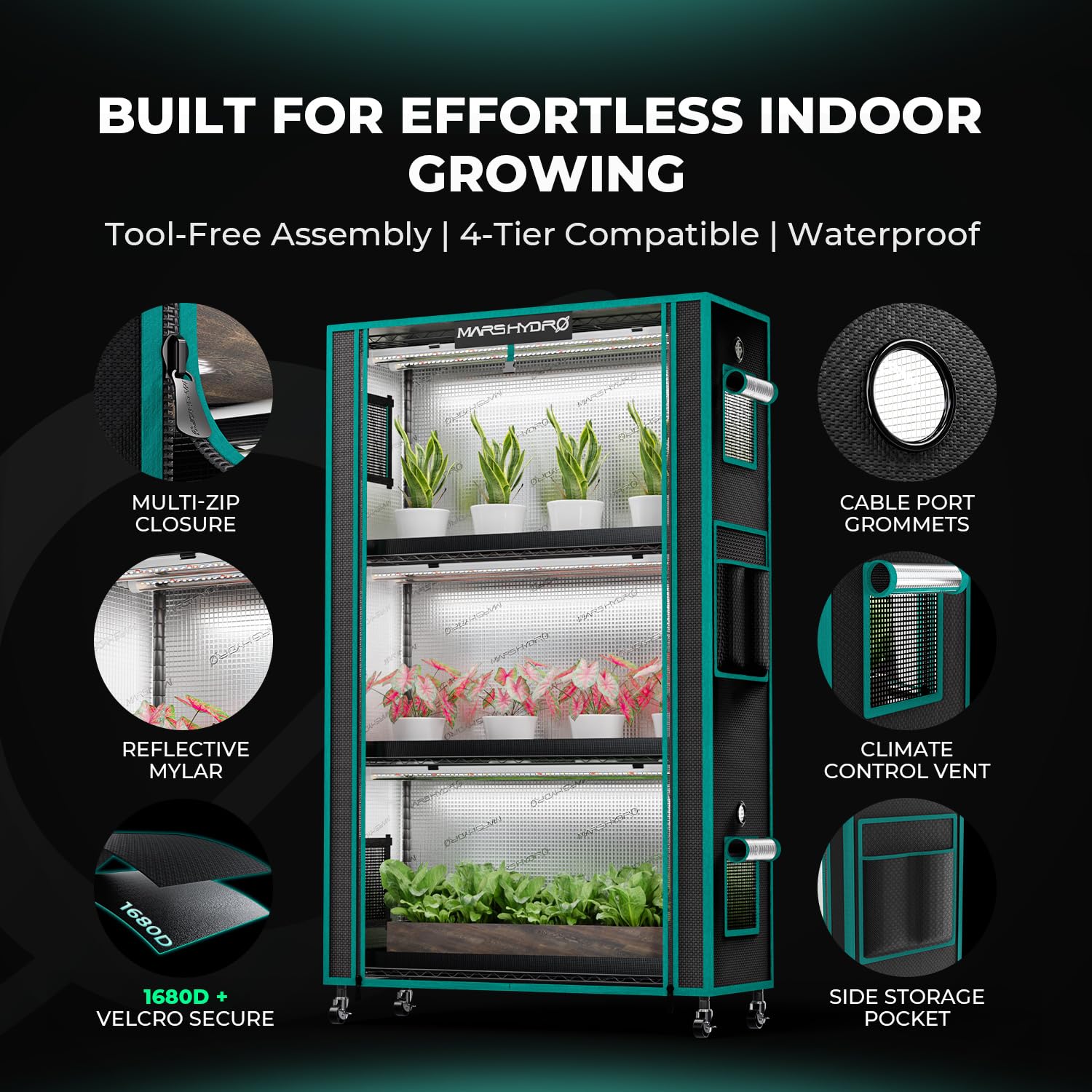 Mars Hydro 2025 six full-spectrum LEDs provide broad light for all growth stages.