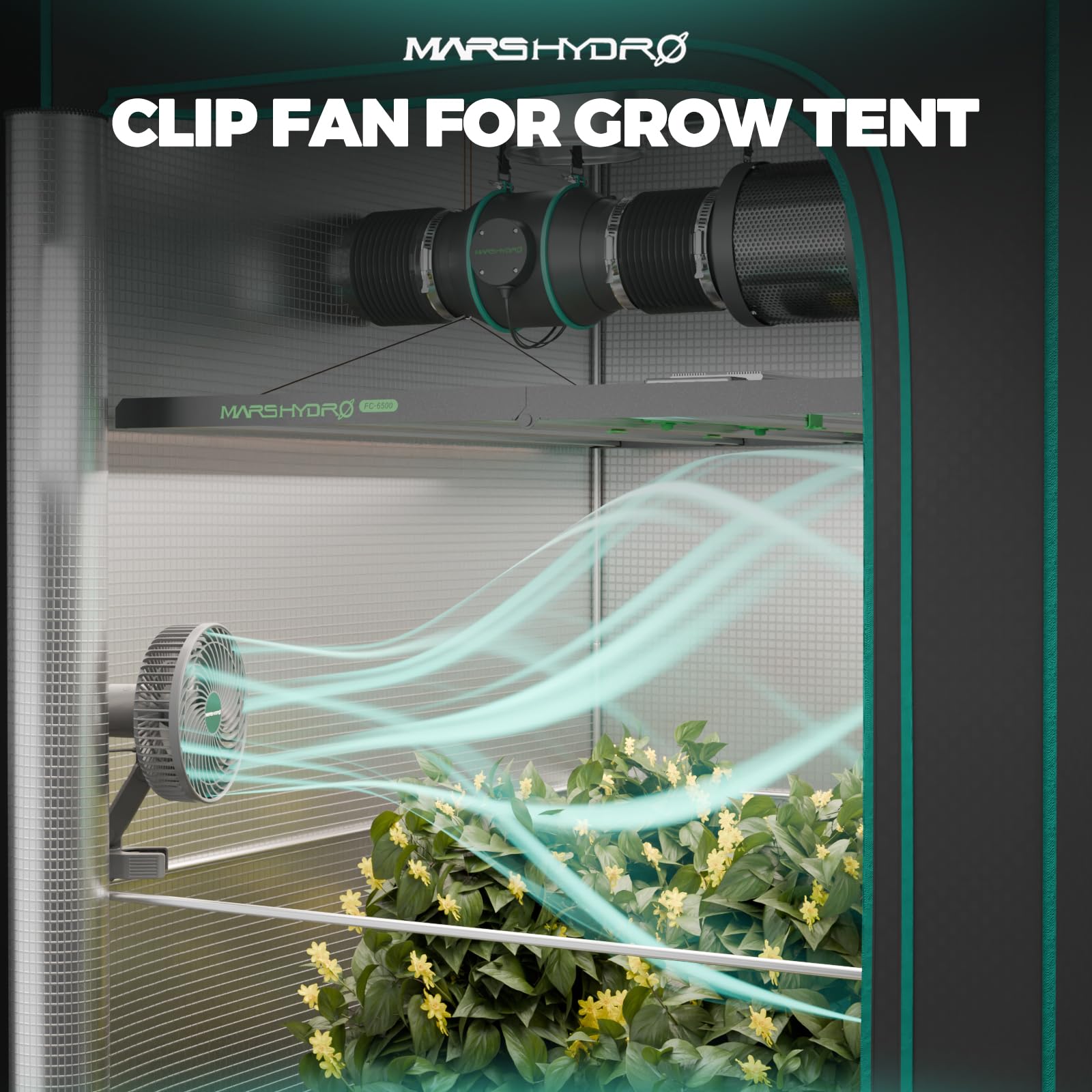 Mars Hydro M6 oscillation 45-90 degrees flex for adaptable ventilation in compact spaces