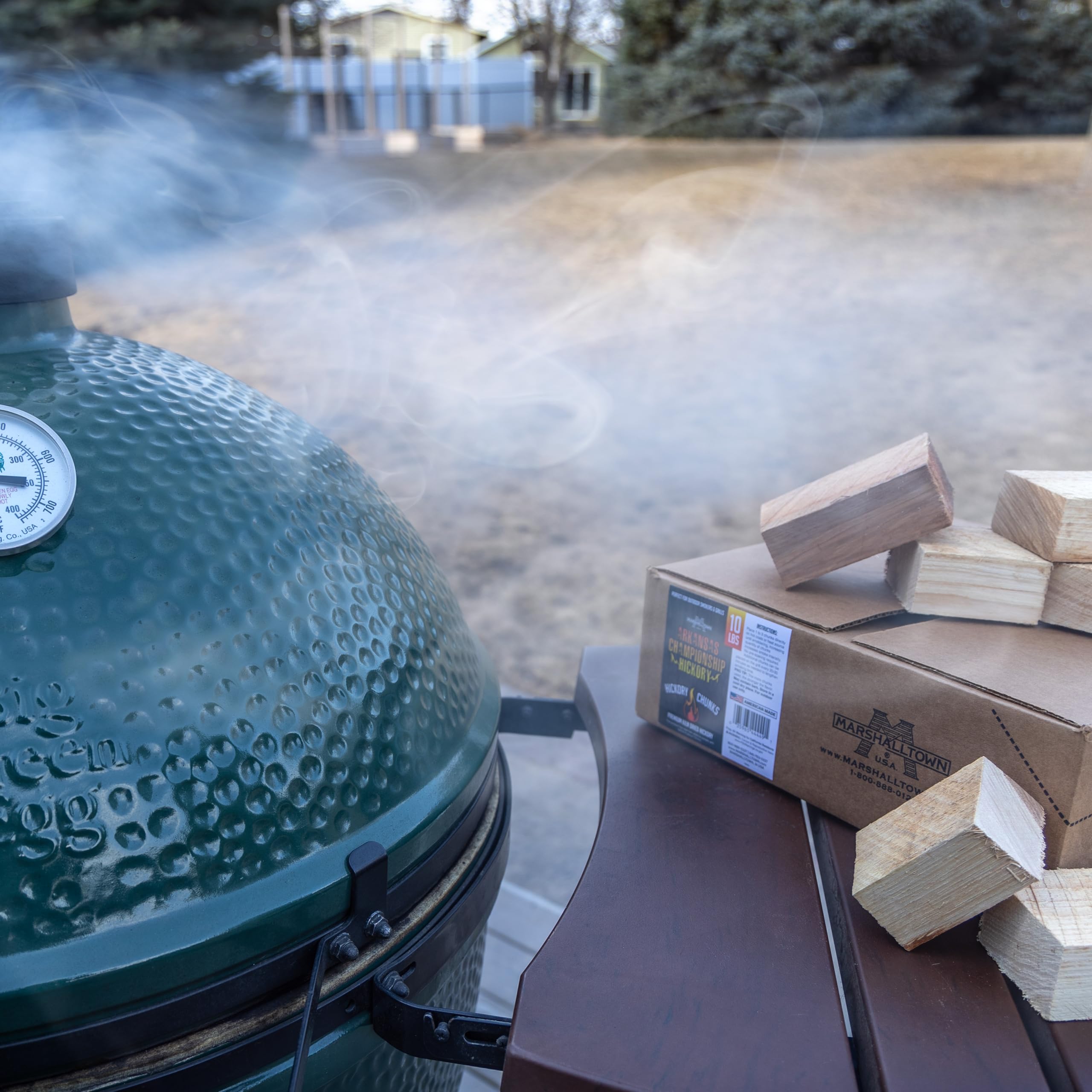 MARSHALLTOWN hickory chunks in backyard smoker setup