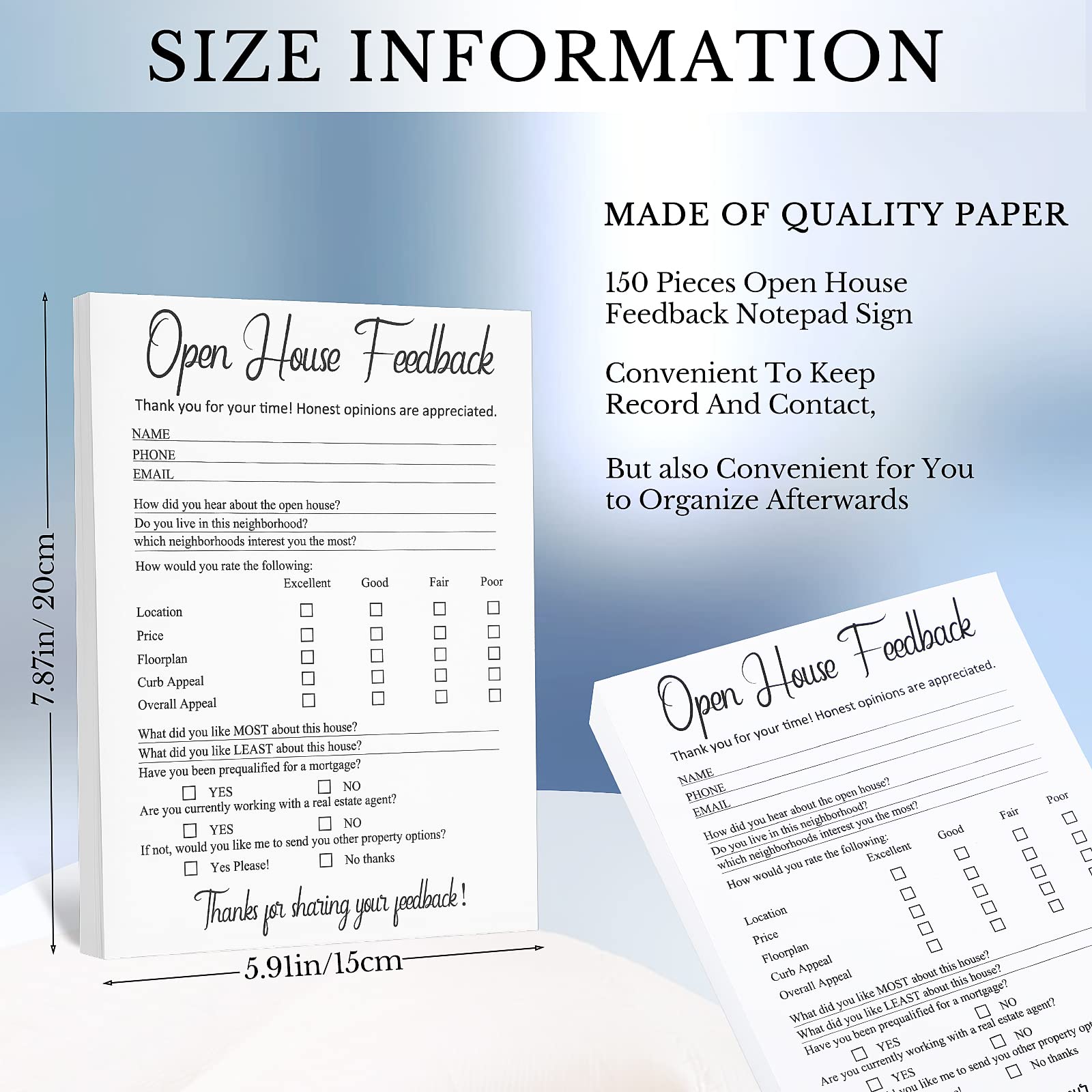 Marspark feedback notepad with smooth writing surface for tours