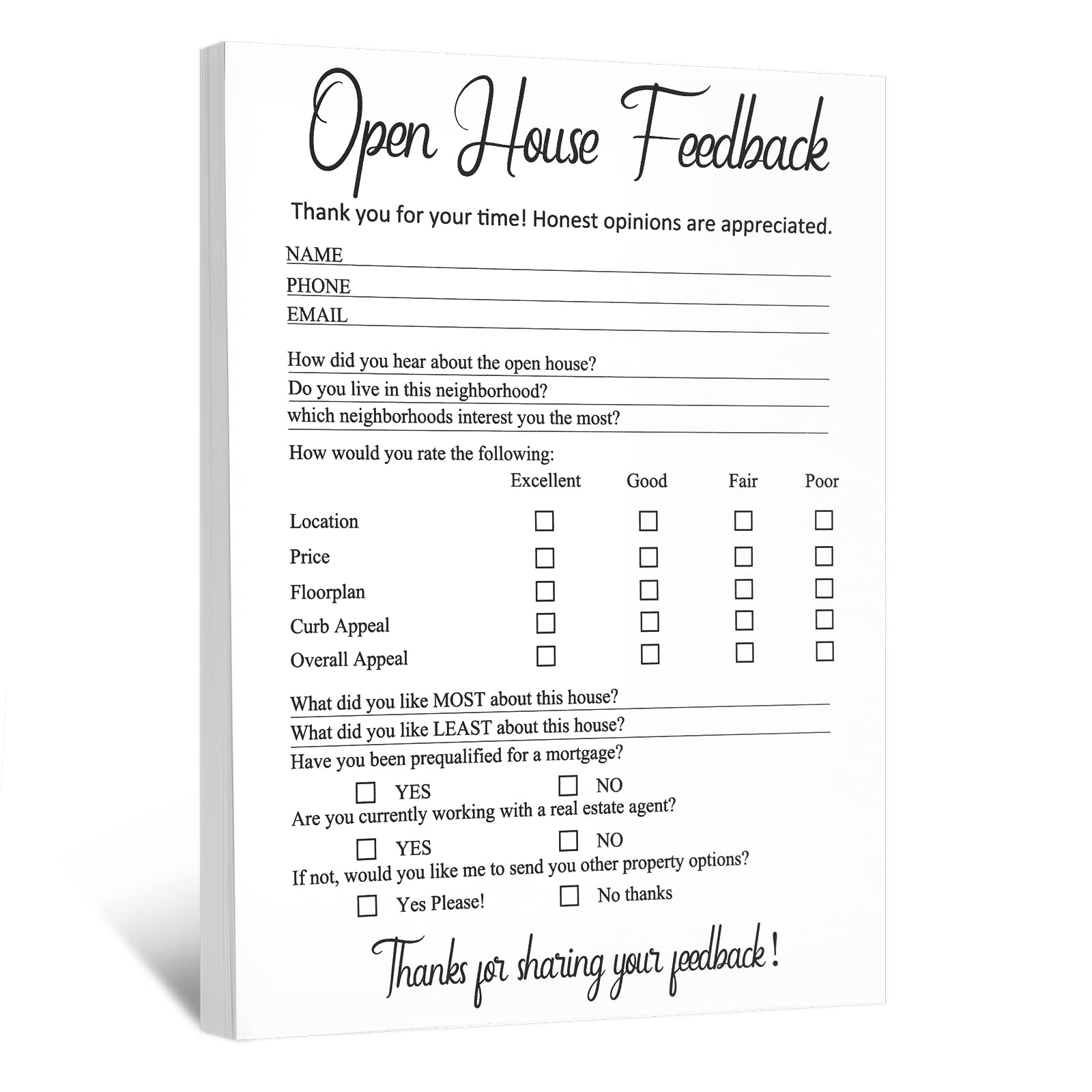 Marspark open house signs 150-piece set for guest feedback and inquiries