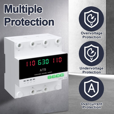 MARSTEK automatic/manual transfer switch mounted on DIN rail for home or RV use