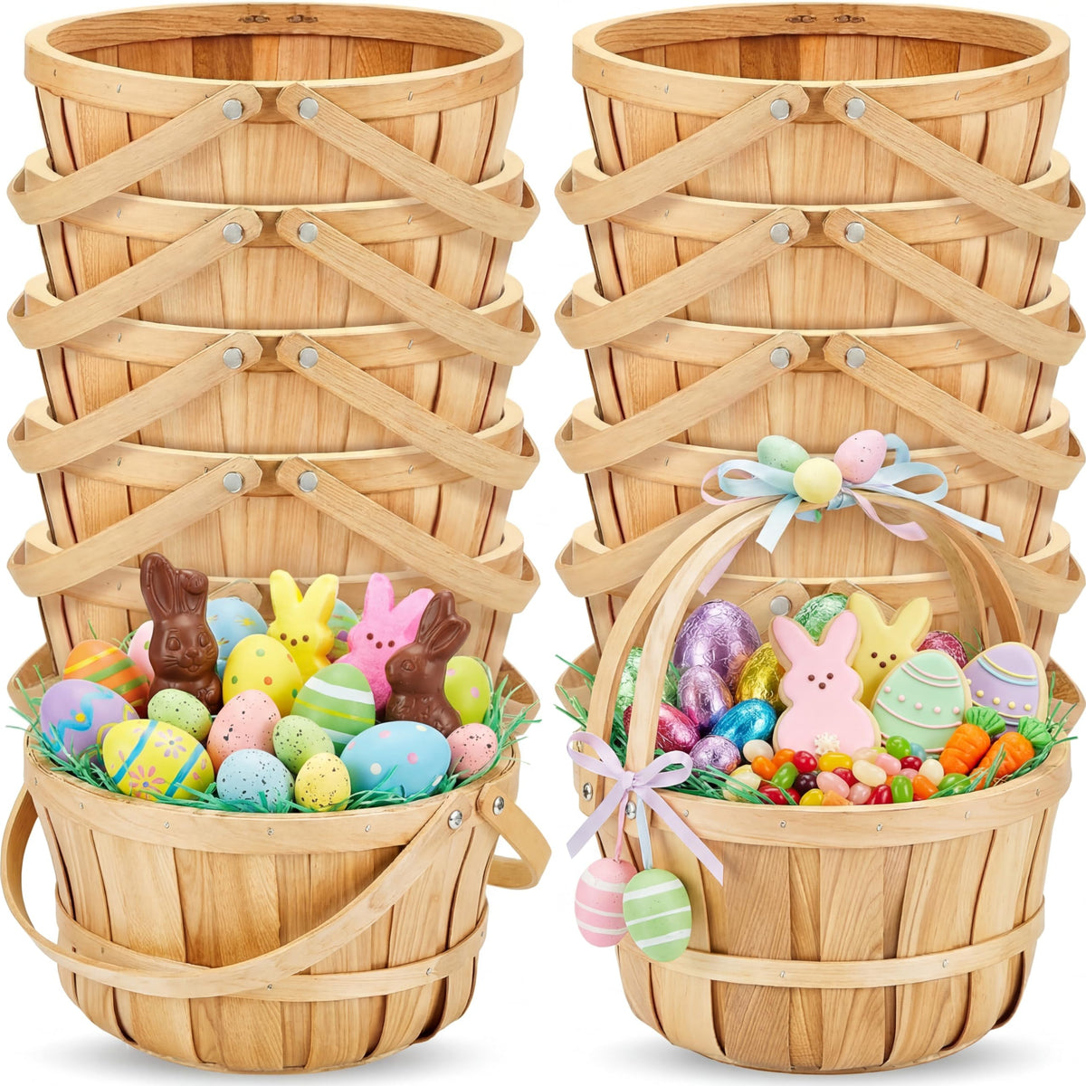 Marsui 10 piece wooden Easter gift basket set with handles for gifting and display