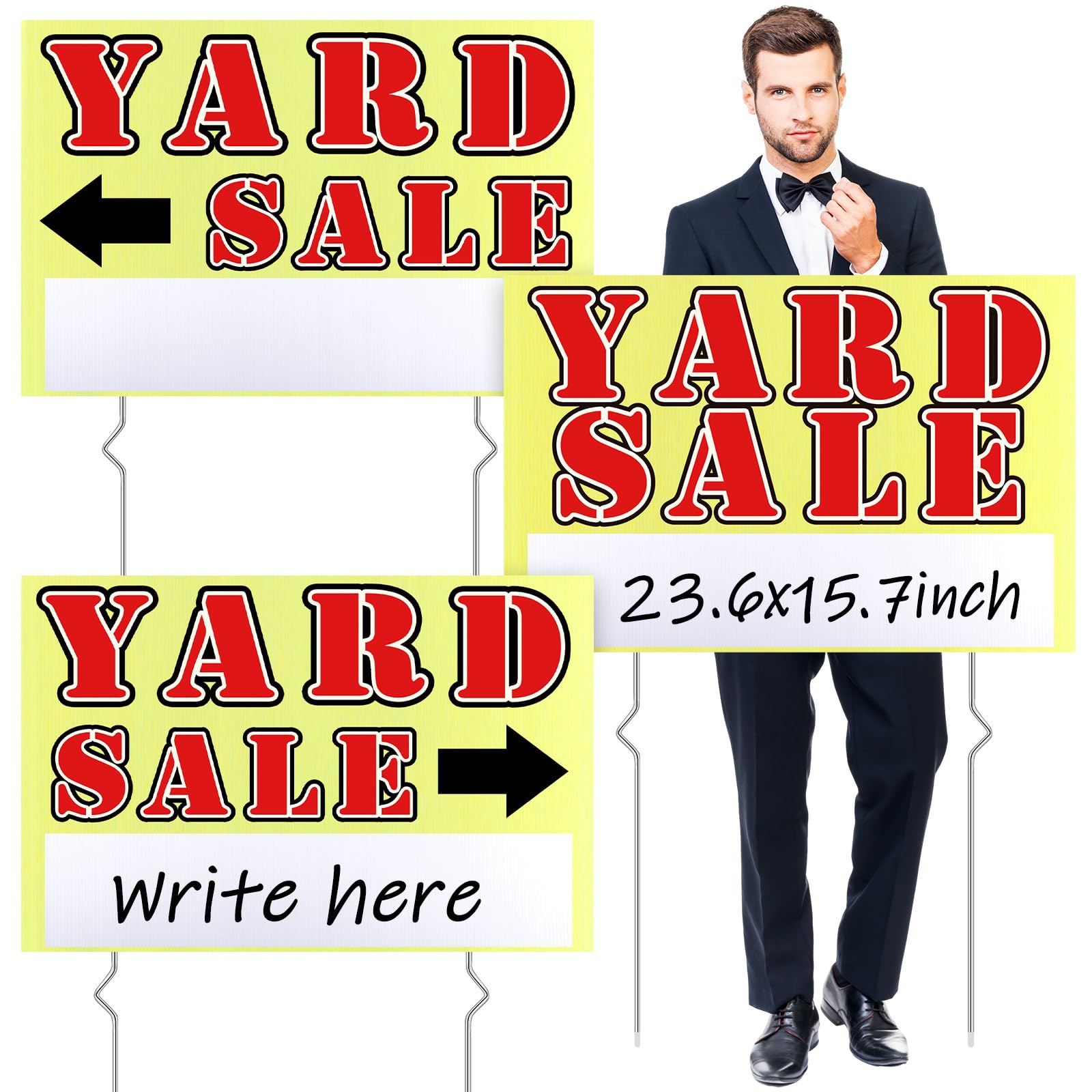 Marsui three-piece yard sale sign setup with stakes for easy outdoor visibility.