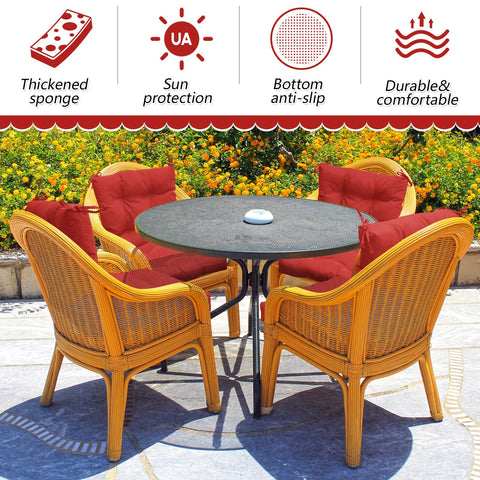 Marsui four-piece red cushion set ready for outdoor