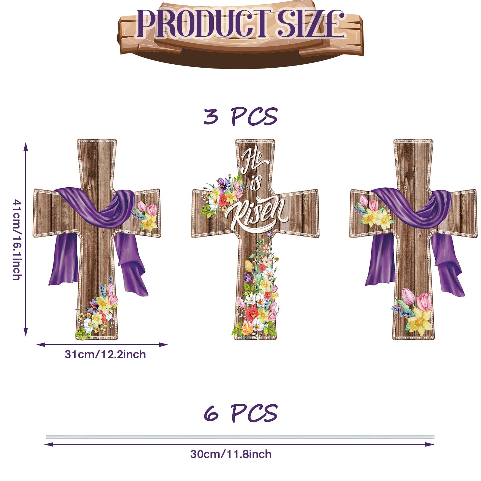 Marsui cross-floral yard sign for rustic outdoor religious decor
