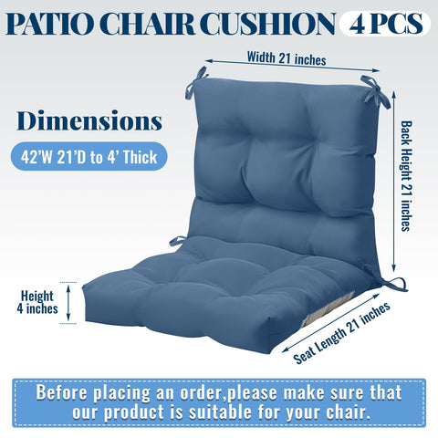 Marsui cushions with ties in blue gray ready to attach to chairs