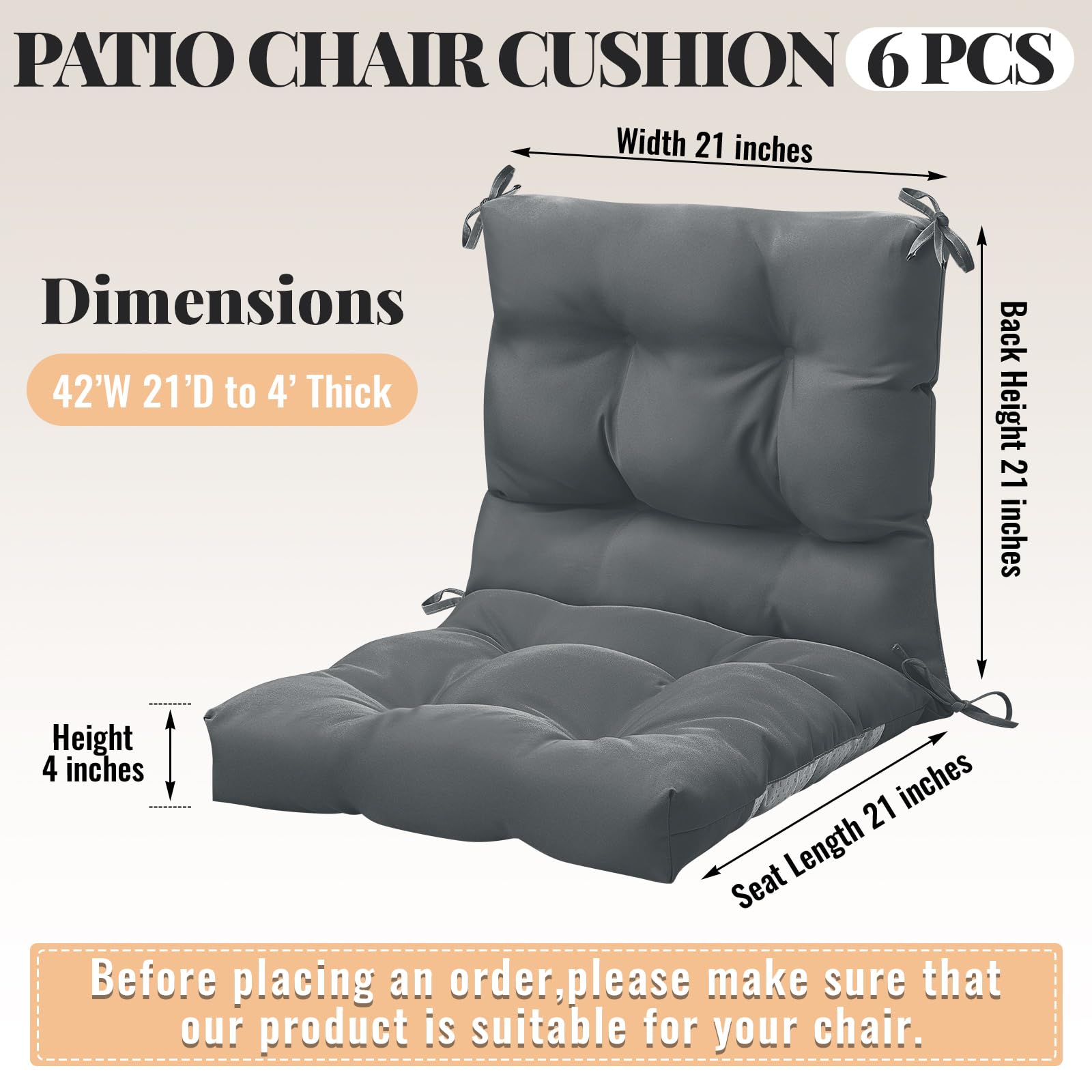 Marsui cushions with ties secure easily to chairs for stable seating.