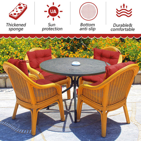 Marsui red cushions with ties showing secure fastening
