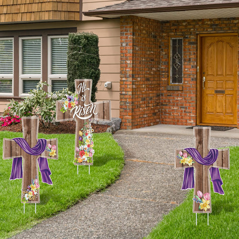 Marsui Easter yard sign set with colorful cross design and stable stakes