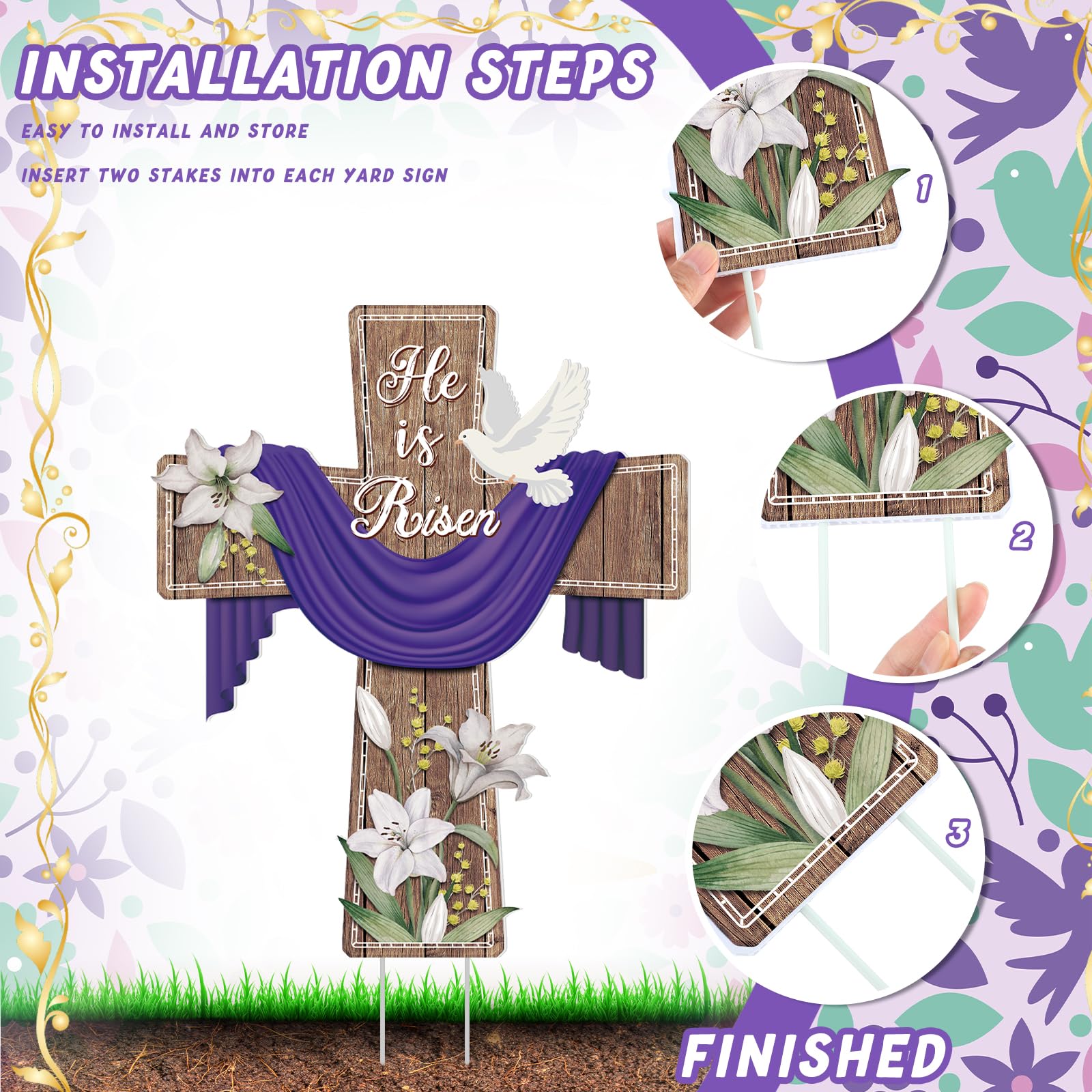 Marsui yard stake cross sign, quick setup for instant holiday ambience.