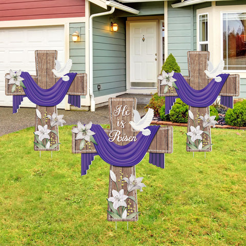 Marsui Easter yard sign with floral cross, vibrant outdoor display.