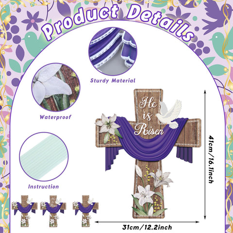 Marsui He Is Risen cross yard sign, weather-resistant for outdoor use.