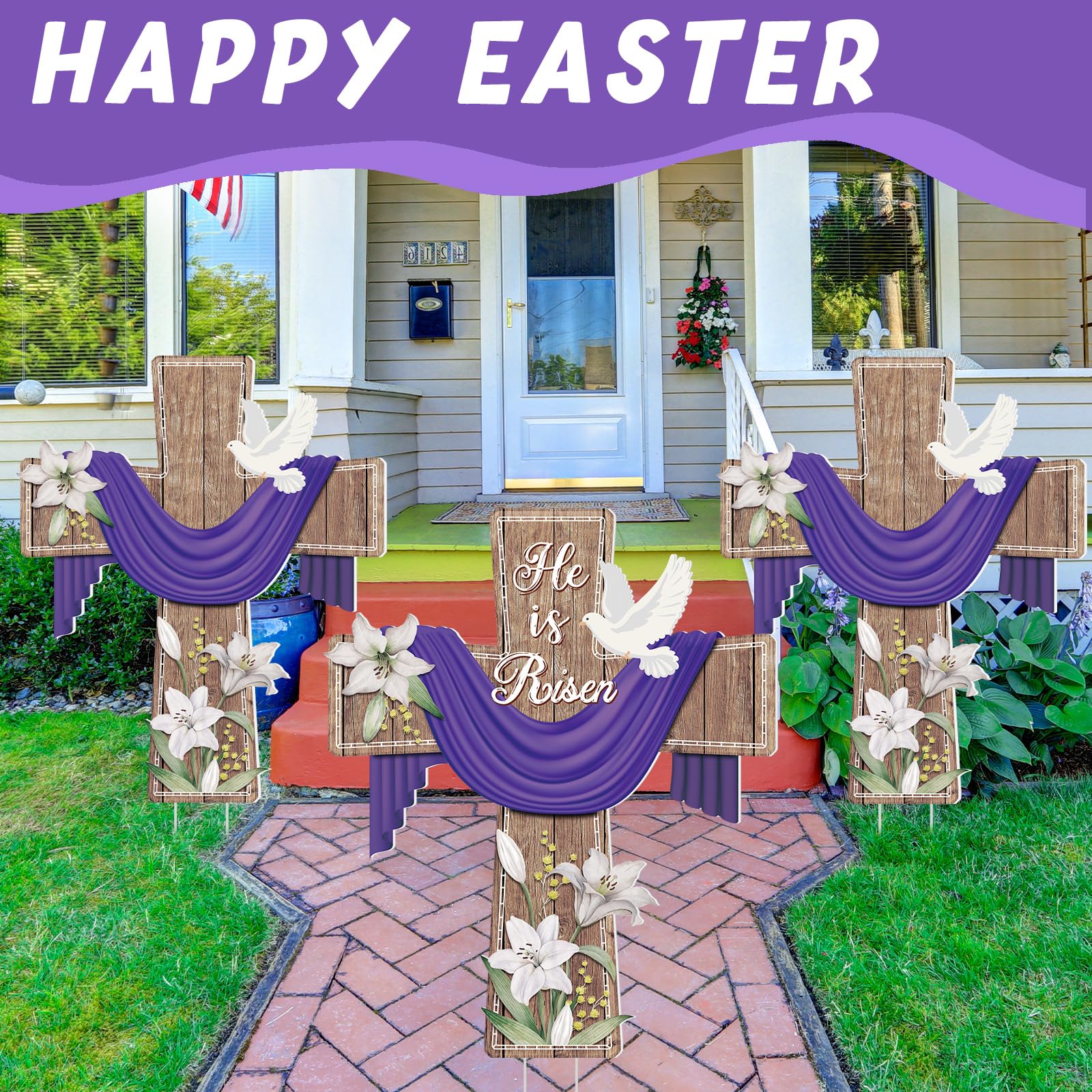 Marsui cross yard sign for Easter, enhances garden decor and church exterior.