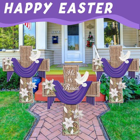 Marsui cross yard sign for Easter, enhances garden decor and church exterior.
