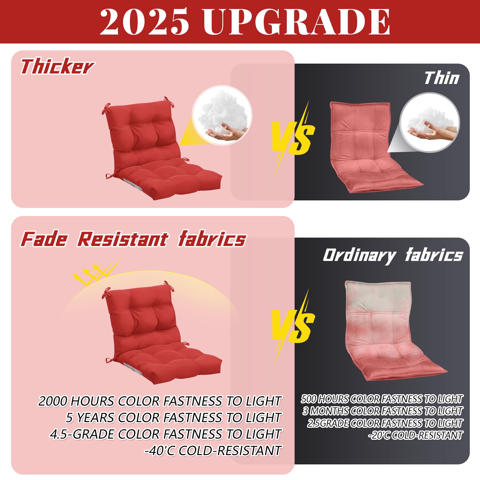 Marsui red outdoor cushion front view on patio chair